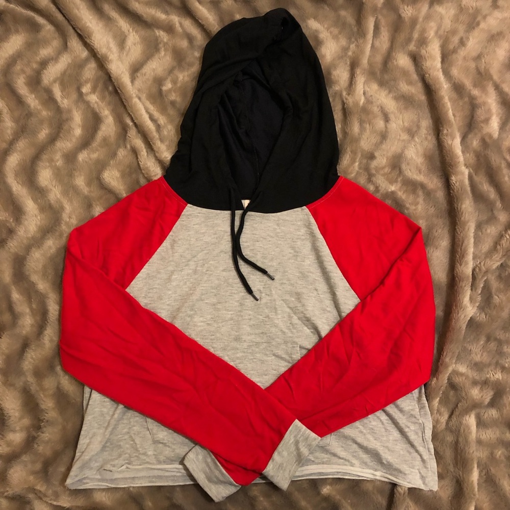 Mossimo Color Block Cropped Hooded Long Sleeve L